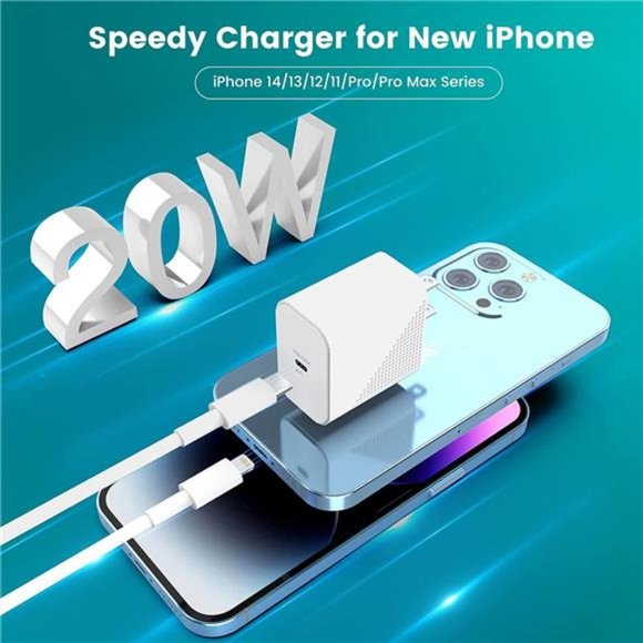 10FT iPhone 14 13 12 Fast Charger -2-Pack 20W USB C Wall Charger with  Type-C - Picture 2 of 14